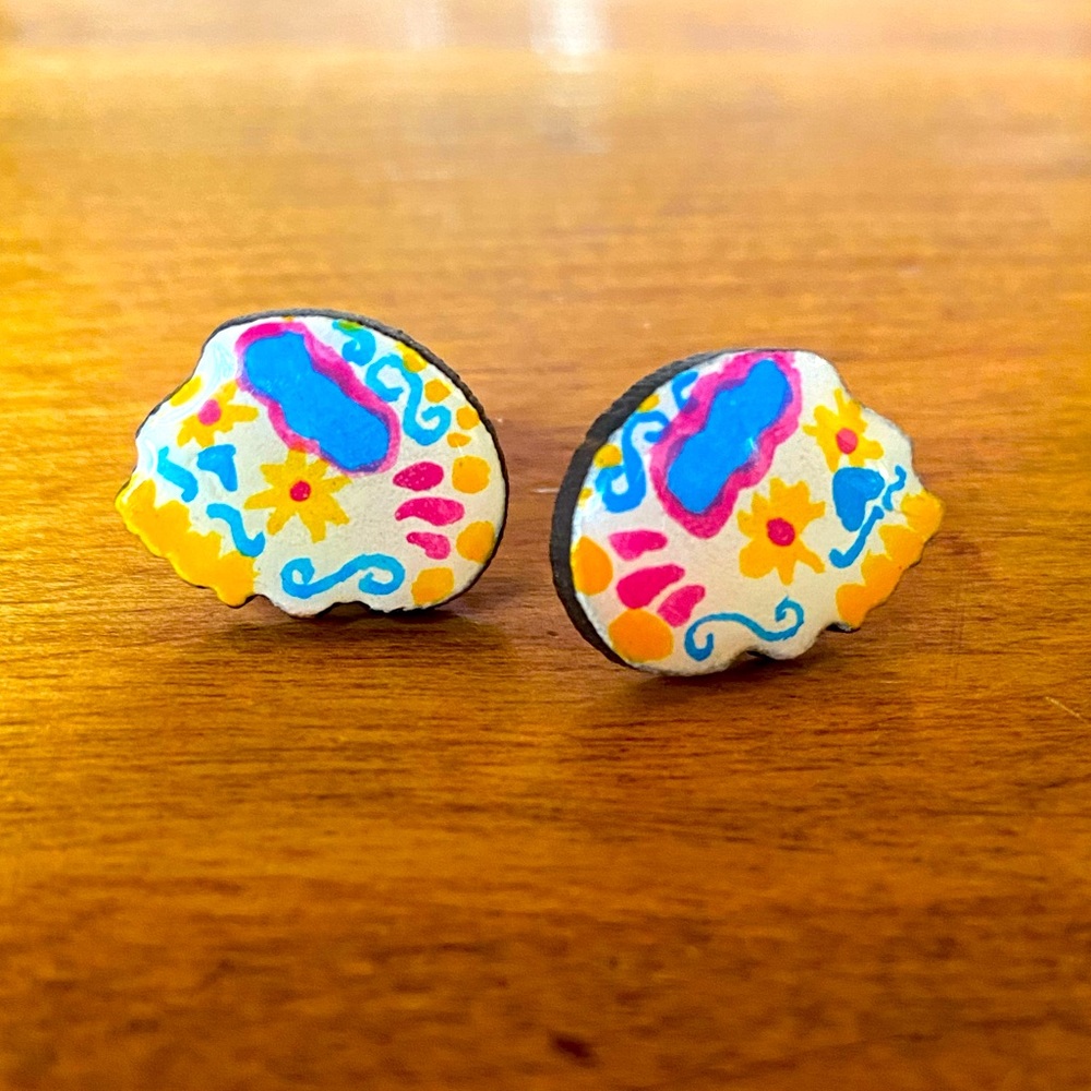 (3 for $15) Sugar skull post earrings - handmade!